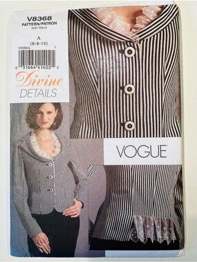 Vogue V8368 Sz 6-10 Divine Details Fitted Jacket Sewing Pattern Uncut